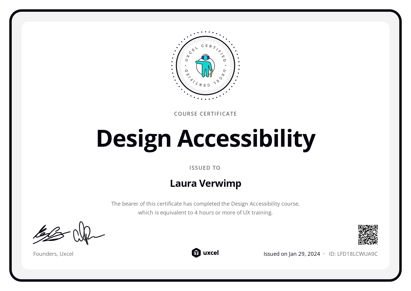 Laura Verwimp's certificate